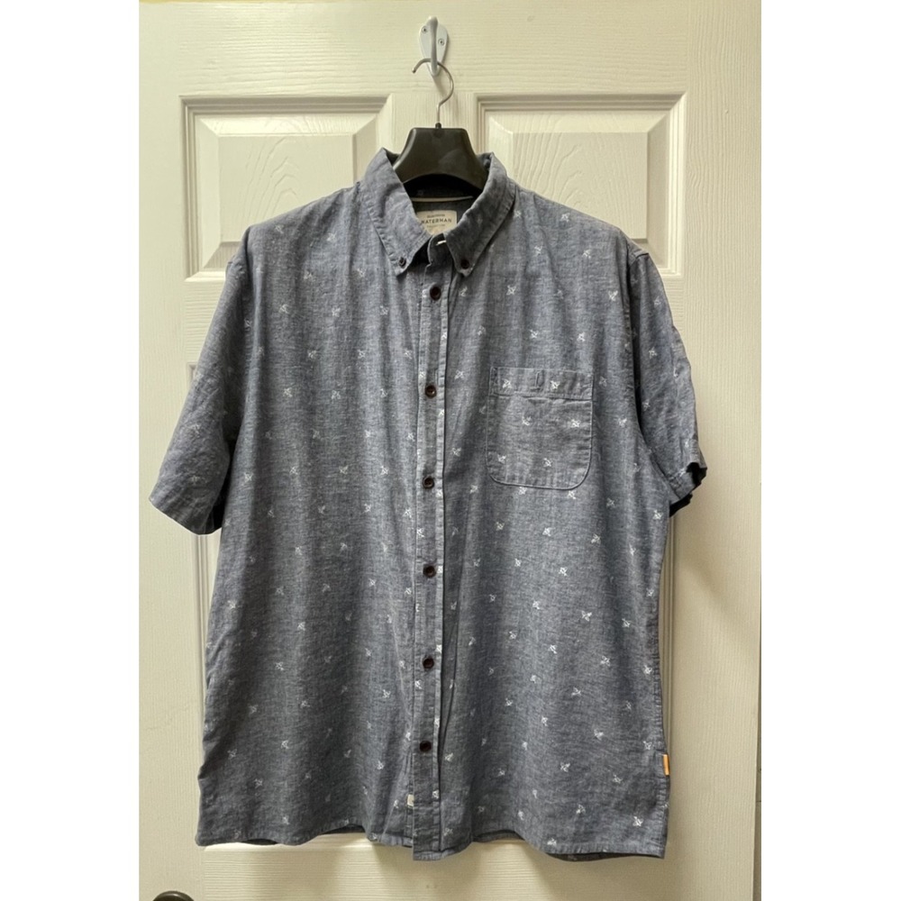 Quicksilver Waterman Men's XL Light Blue Comfort Button Up Short Sleeve Hemp‎ - Picture 2 of 16